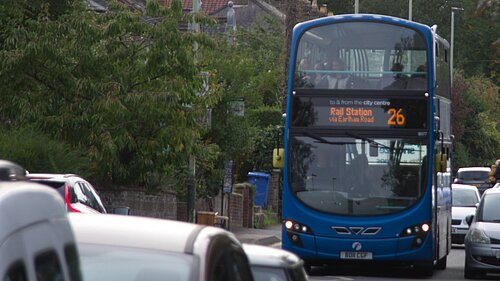 Blue bus on Earlham Road. 