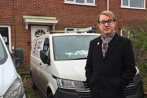 Lib Dem University Ward spokesperson James Hawketts in front of the previously void house on Harbord Rd.